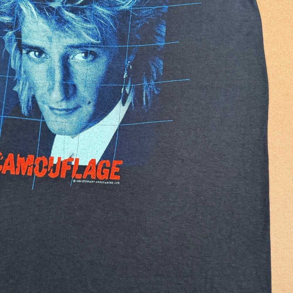 Vintage 1984 Rod Stewart Camouflage Tour Shirt Single Stitch 80s Fits like Small - Picture 5 of 7